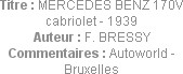 Titre : MERCEDES BENZ 170V cabriolet - 1939
Auteur : F. BRESSY
Commentaires : Autoworld - Bruxell...