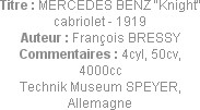 Titre : MERCEDES BENZ "Knight" cabriolet - 1919
Auteur : François BRESSY
Commentaires : 4cyl, 50c...