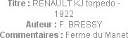 Titre : RENAULT KJ torpedo - 1922
Auteur : F. BRESSY
Commentaires : Ferme du Manet