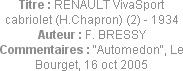 Titre : RENAULT VivaSport cabriolet (H.Chapron) (2) - 1934
Auteur : F. BRESSY
Commentaires : "Aut...