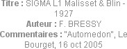 Titre : SIGMA L1 Malisset & Blin - 1927
Auteur : F. BRESSY
Commentaires : "Automedon", Le Bourget...