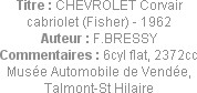 Titre : CHEVROLET Corvair cabriolet (Fisher) - 1962
Auteur : F.BRESSY
Commentaires : 6cyl flat, 2...