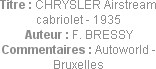 Titre : CHRYSLER Airstream cabriolet - 1935
Auteur : F. BRESSY
Commentaires : Autoworld - Bruxell...