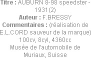 Titre : AUBURN 8-98 speedster - 1931(2)
Auteur : F.BRESSY
Commentaires : (réalisation de E.L.CORD...
