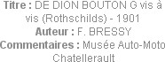 Titre : DE DION BOUTON G vis à vis (Rothschilds) - 1901
Auteur : F. BRESSY
Commentaires : Musée A...