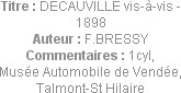 Titre : DECAUVILLE vis-à-vis - 1898
Auteur : F.BRESSY
Commentaires : 1cyl, 
Musée Automobile de ...