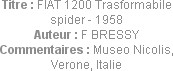 Titre : FIAT 1200 Trasformabile spider - 1958
Auteur : F BRESSY
Commentaires : Museo Nicolis, Ver...