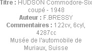 Titre : HUDSON Commodore-Six coupé - 1948
Auteur : F.BRESSY
Commentaires : 122cv, 6cyl, 4287cc
M...