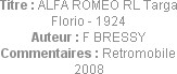 Titre : ALFA ROMEO RL Targa Florio - 1924
Auteur : F BRESSY
Commentaires : Retromobile 2008